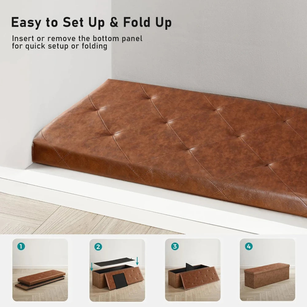 Tufted Faux Leather Storage Ottoman