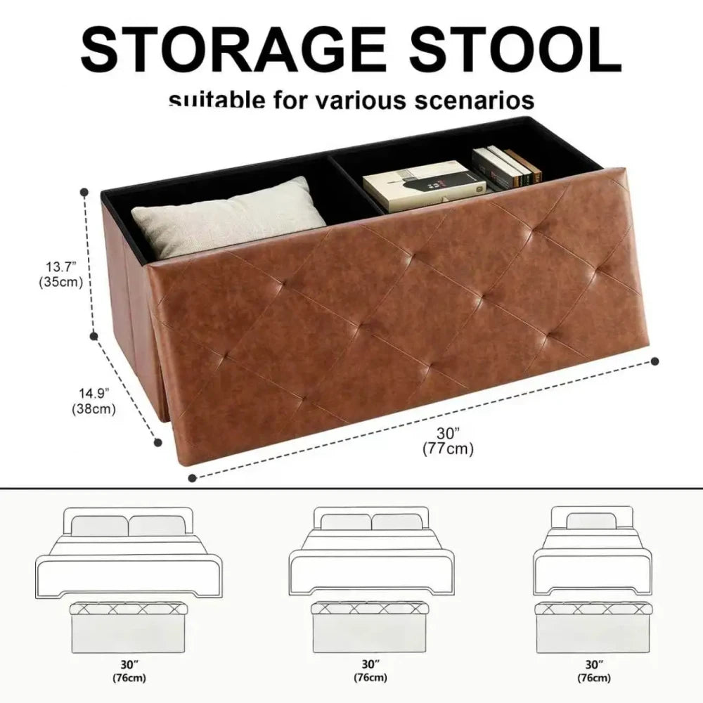 Tufted Faux Leather Storage Ottoman