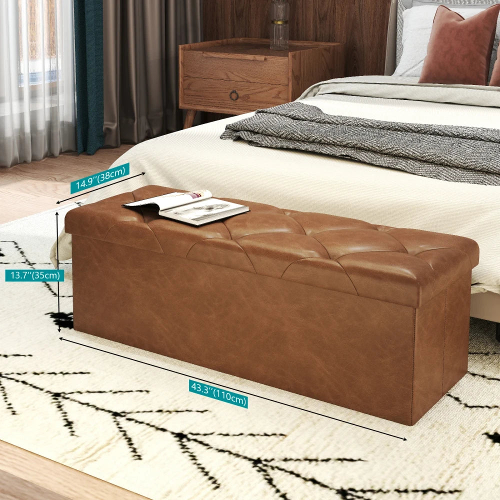 Tufted Faux Leather Storage Ottoman