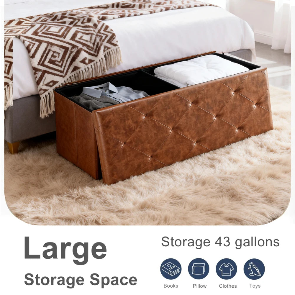 Tufted Faux Leather Storage Ottoman
