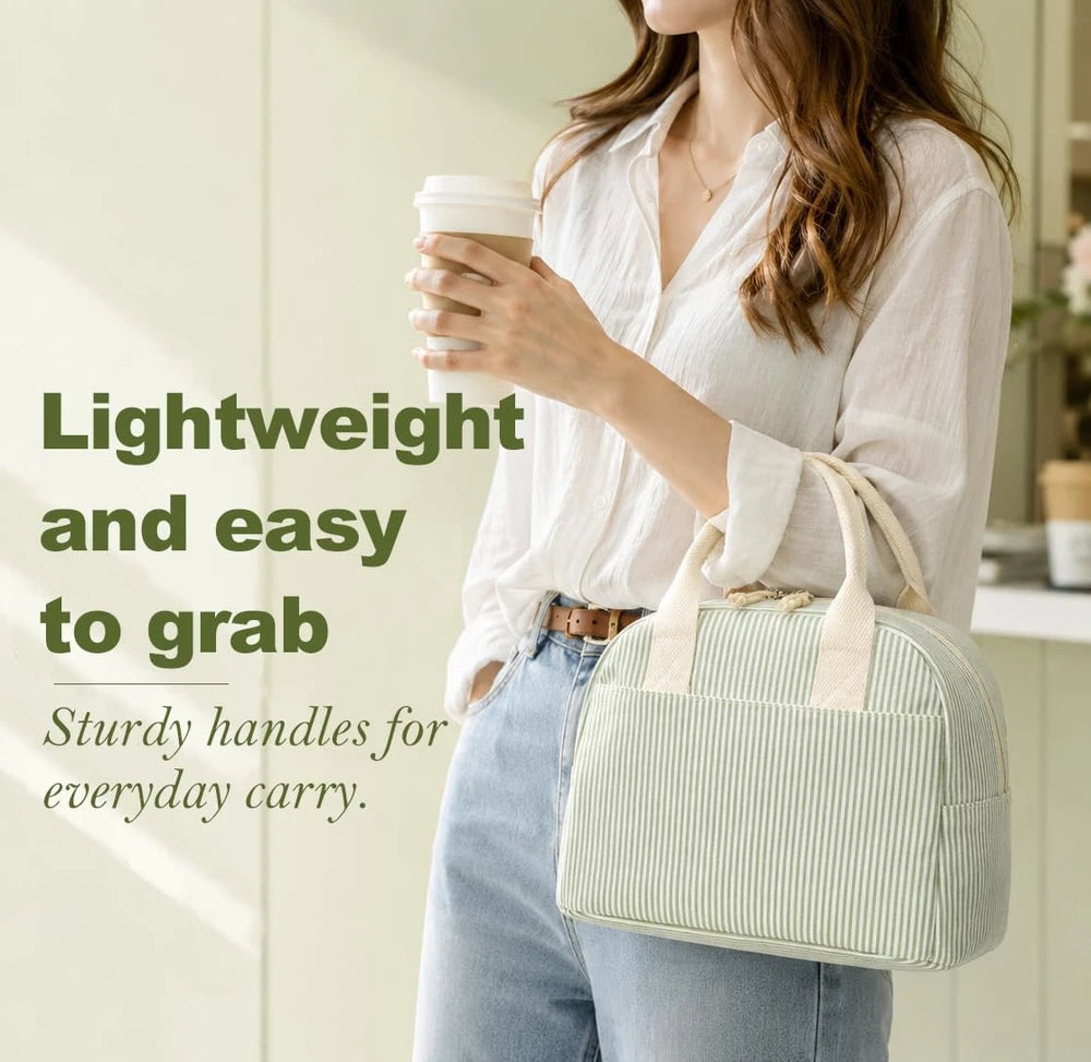 Green Striped Insulated Lunch Tote