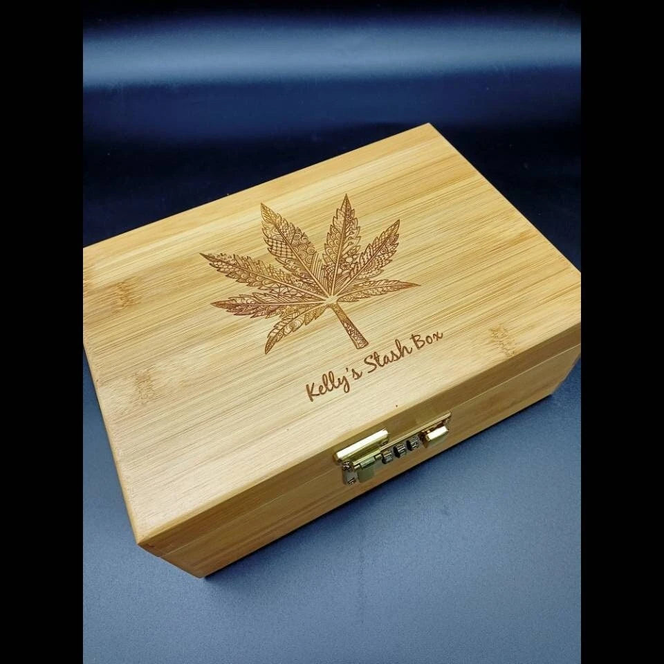 Bamboo Wood Herb Stash Box with Rolling Tray