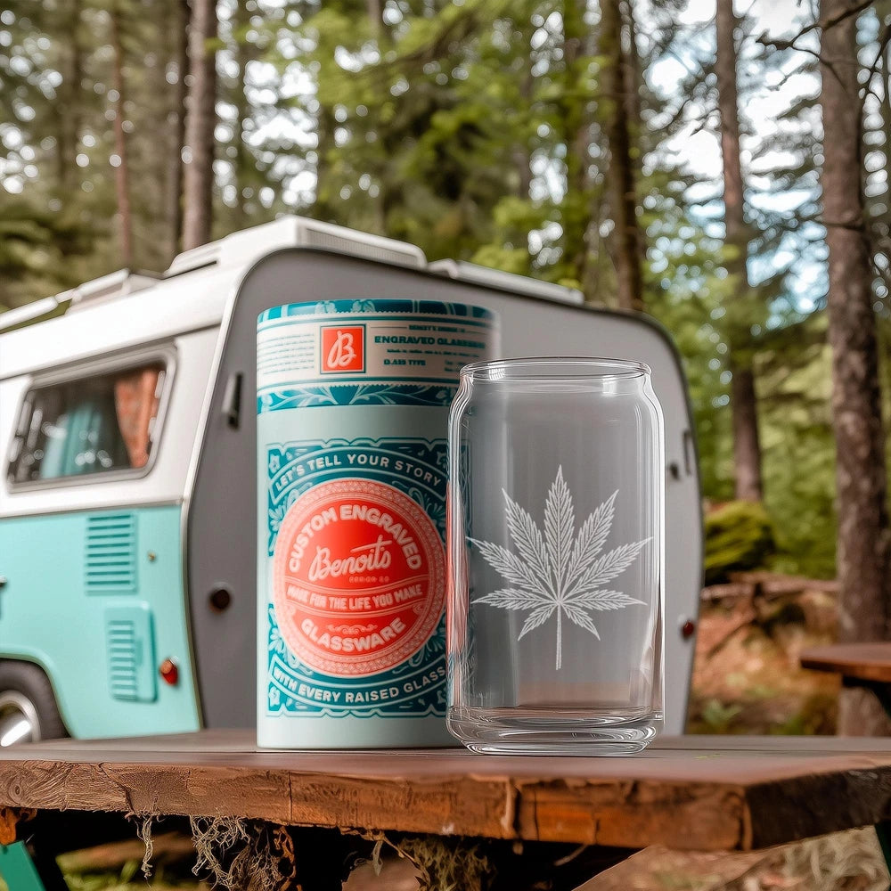 Cannabis Leaf Etched Glassware