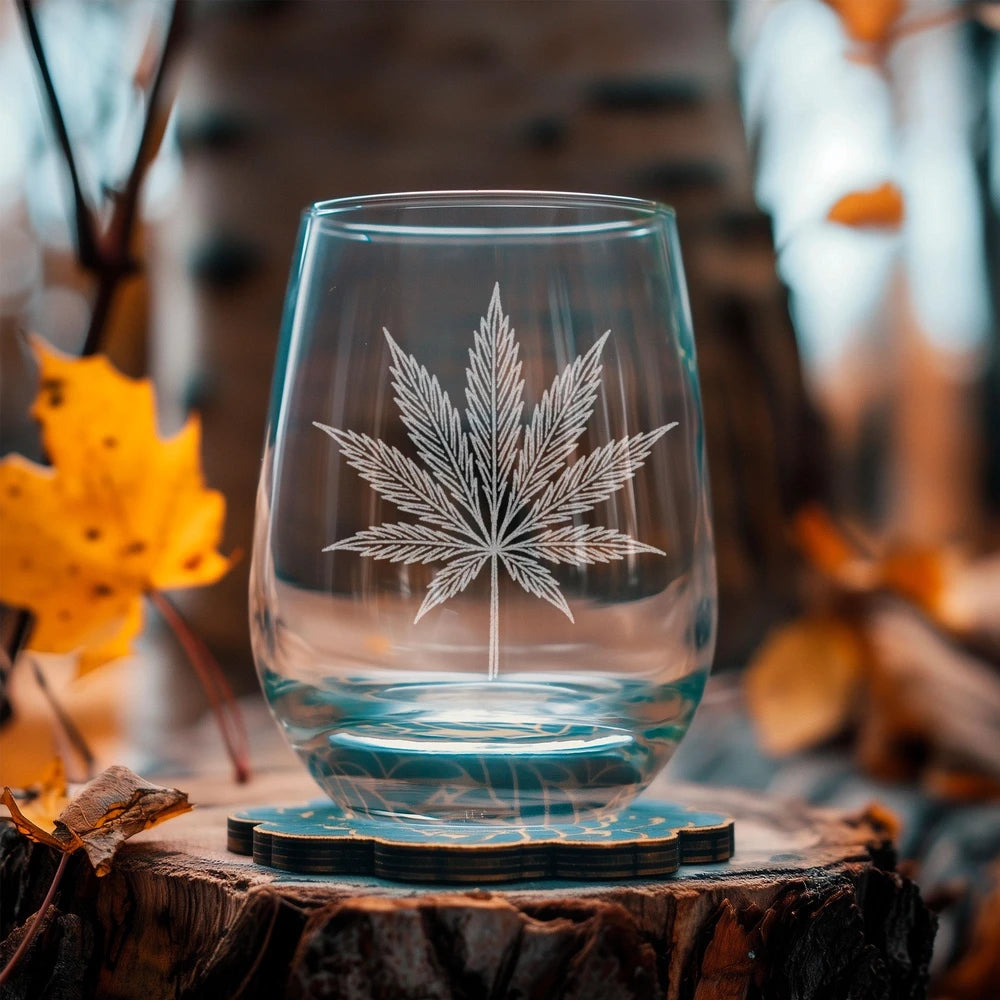 Cannabis Leaf Etched Glassware