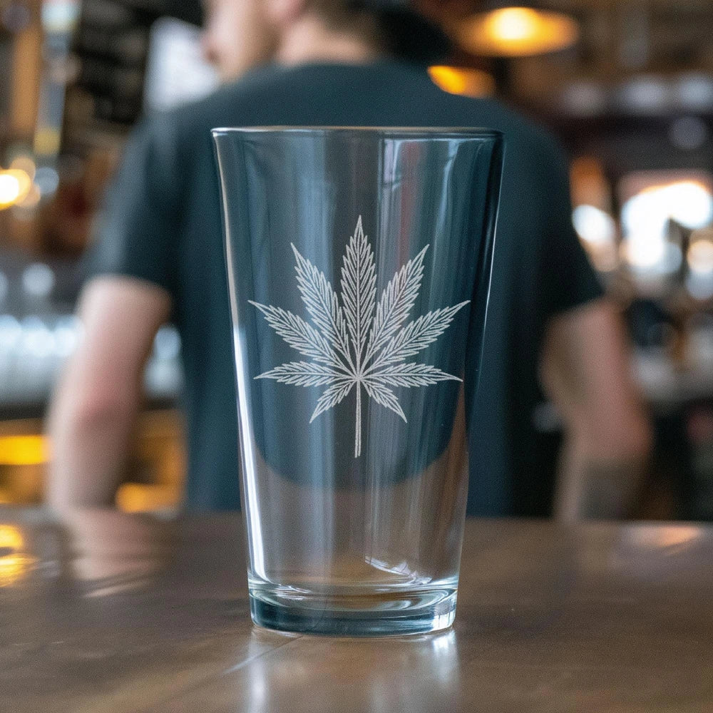 Cannabis Leaf Etched Glassware