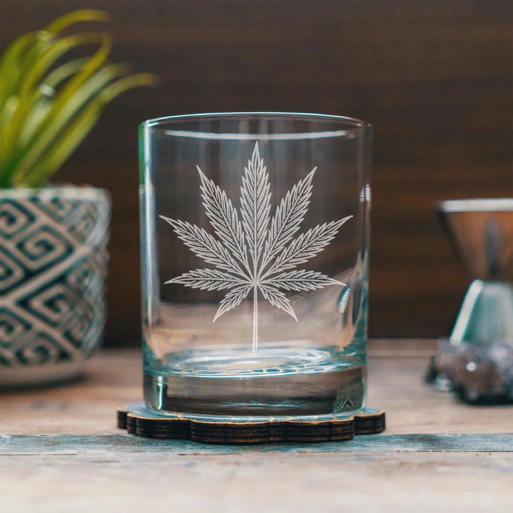 Cannabis Leaf Etched Glassware