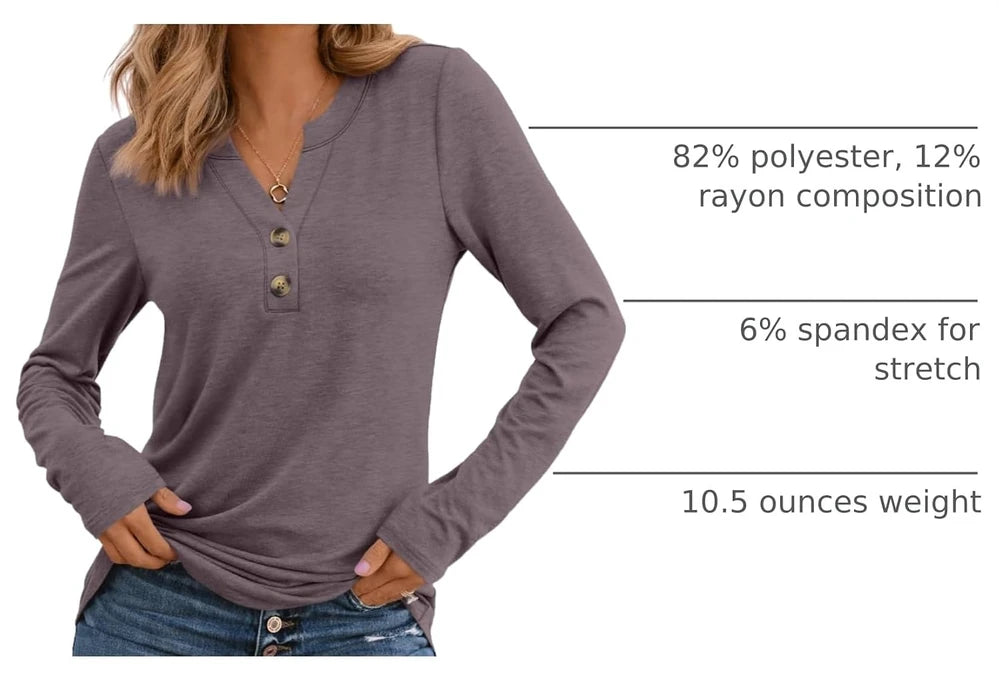 Womens Long Sleeve Henley Blouse