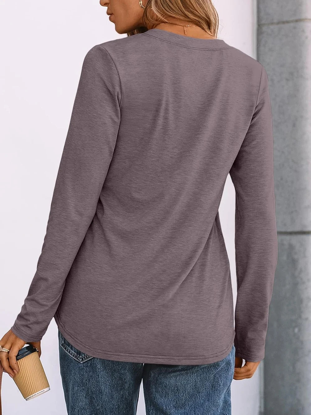 Womens Long Sleeve Henley Blouse