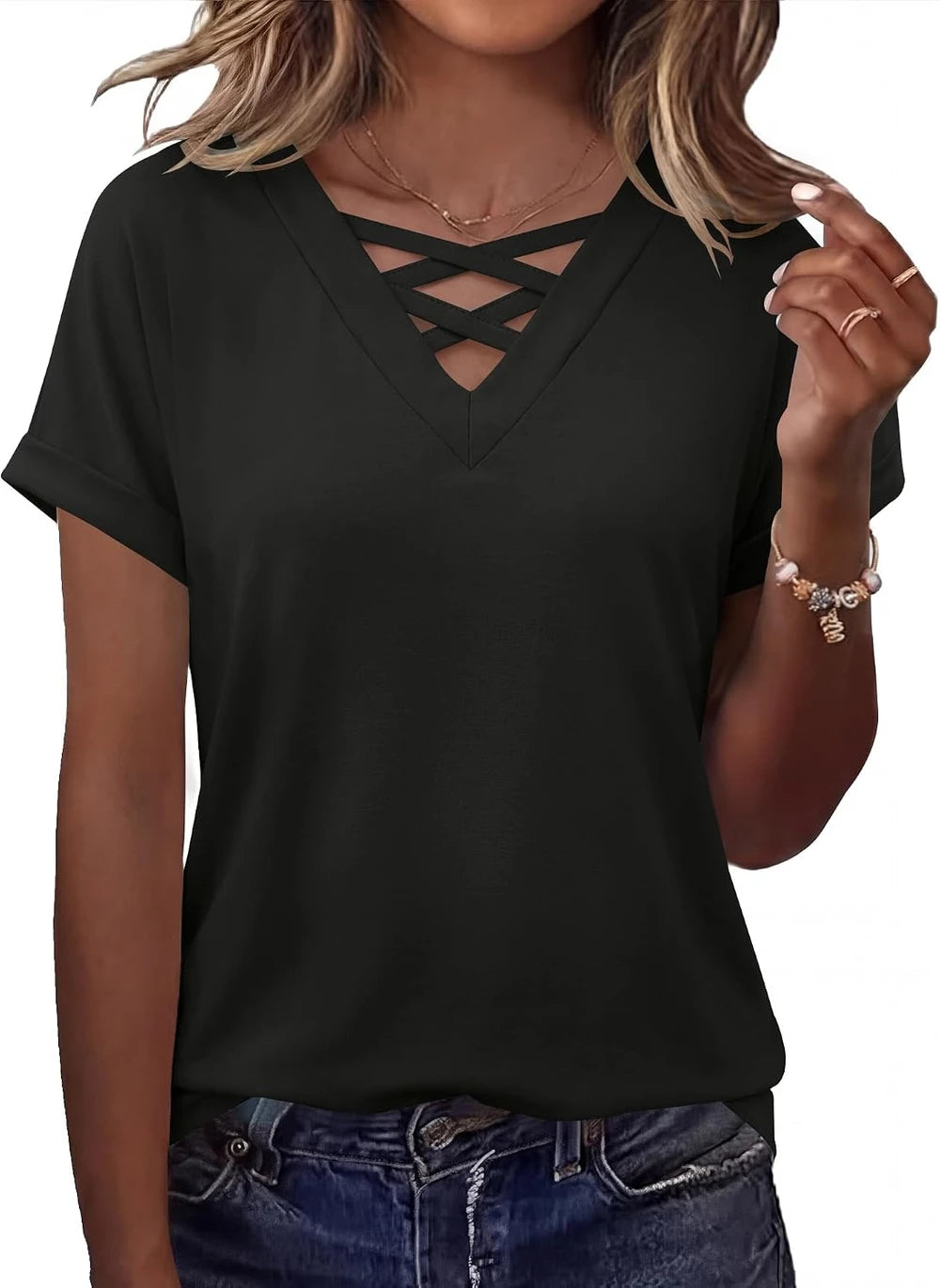 Rapbin V Neck Criss Cross Tee