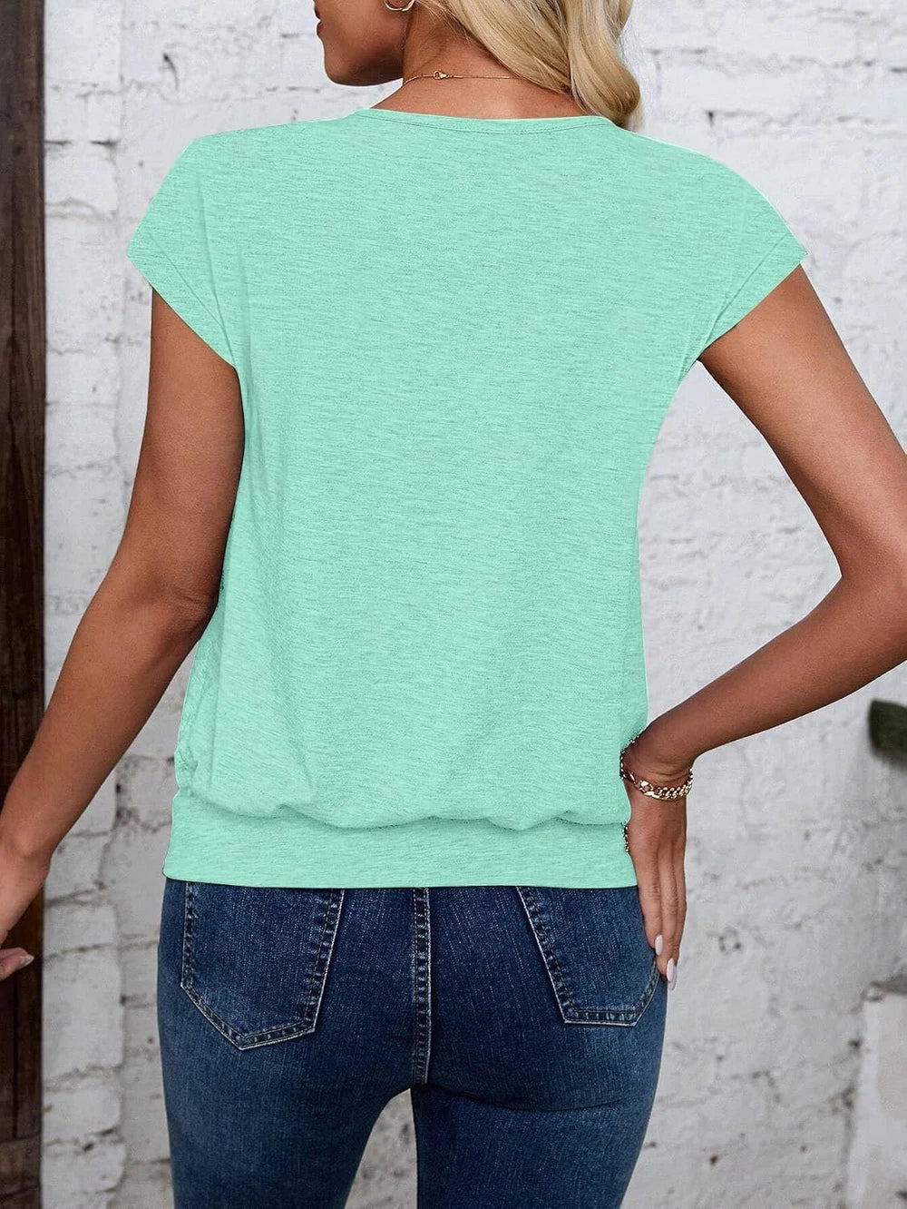 Sialois V Neck Cap Sleeve Blouse