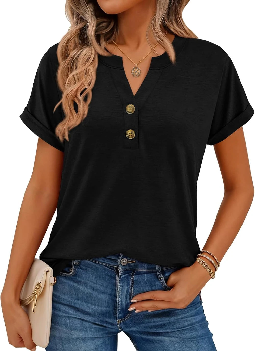 Casual V Neck Henley T Shirt