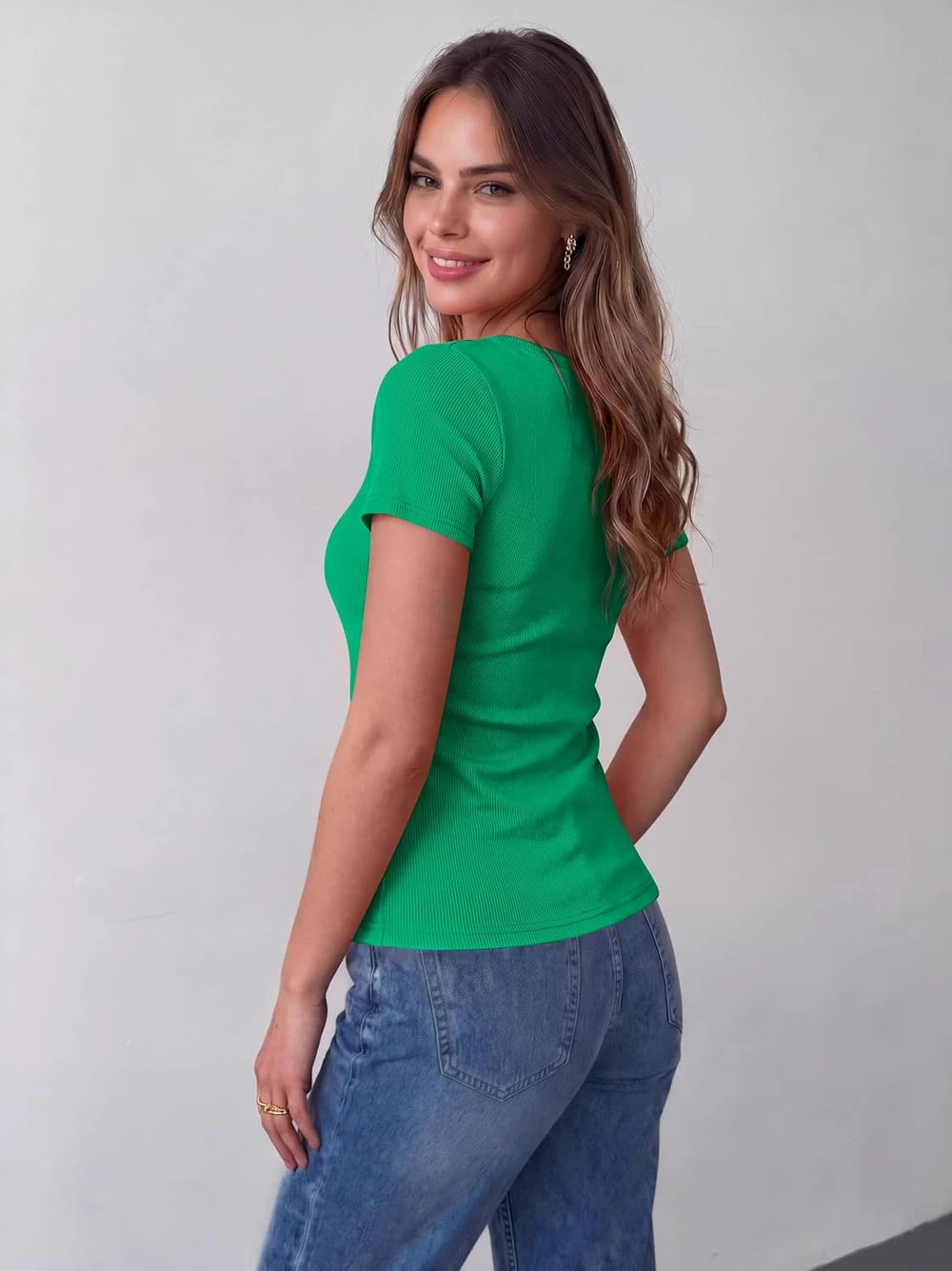 Rib Knit Scoop Neck Short Sleeve Tee