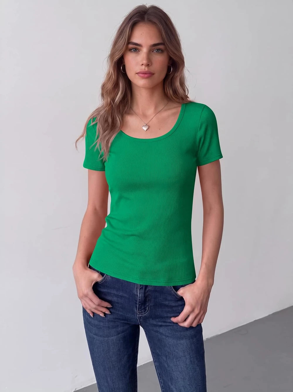 Rib Knit Scoop Neck Short Sleeve Tee