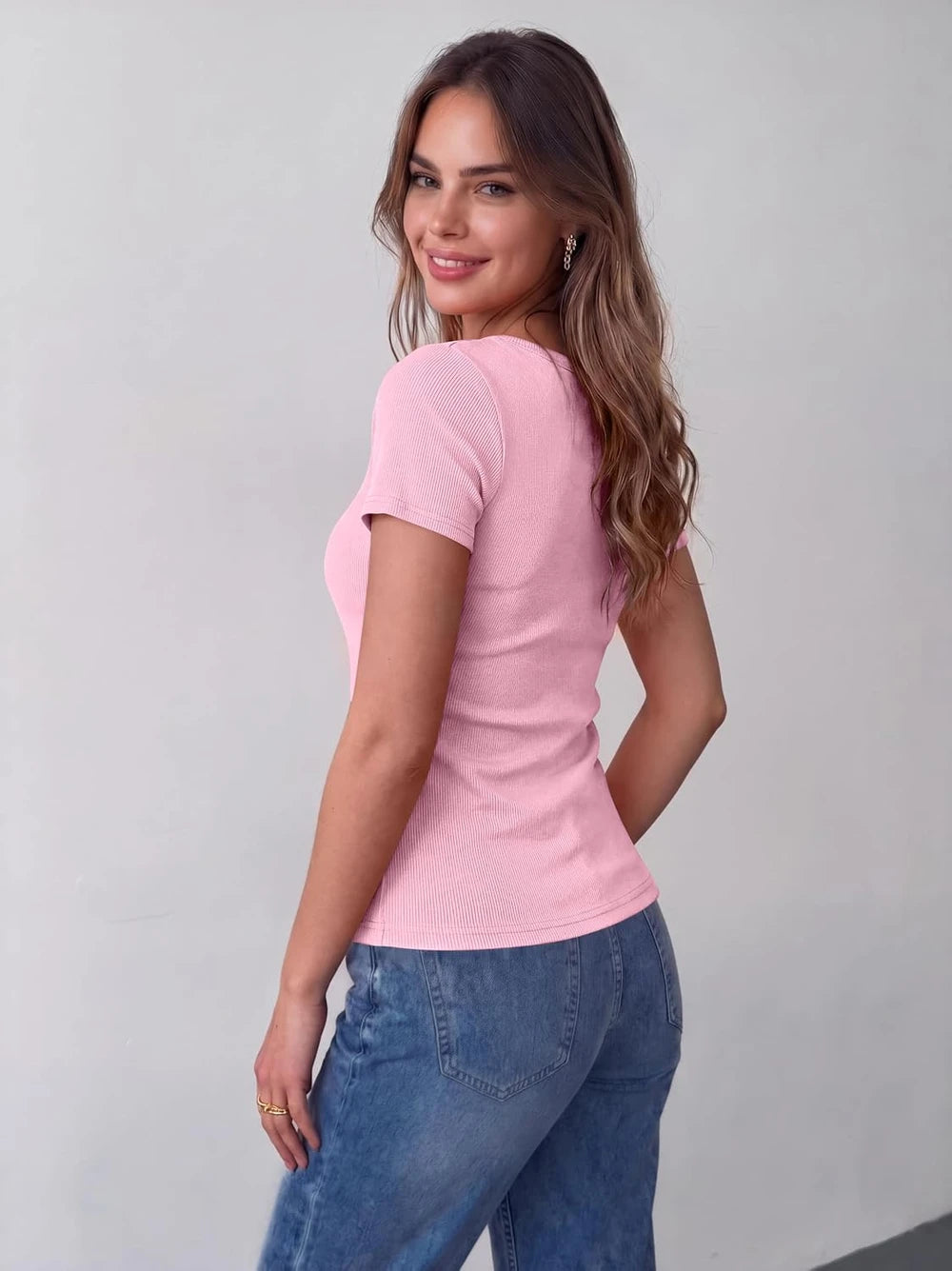 Rib Knit Scoop Neck Short Sleeve Tee
