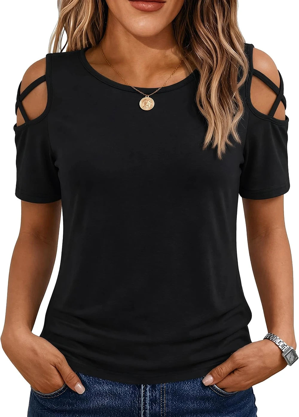 Cold Shoulder Short Sleeve Tunic