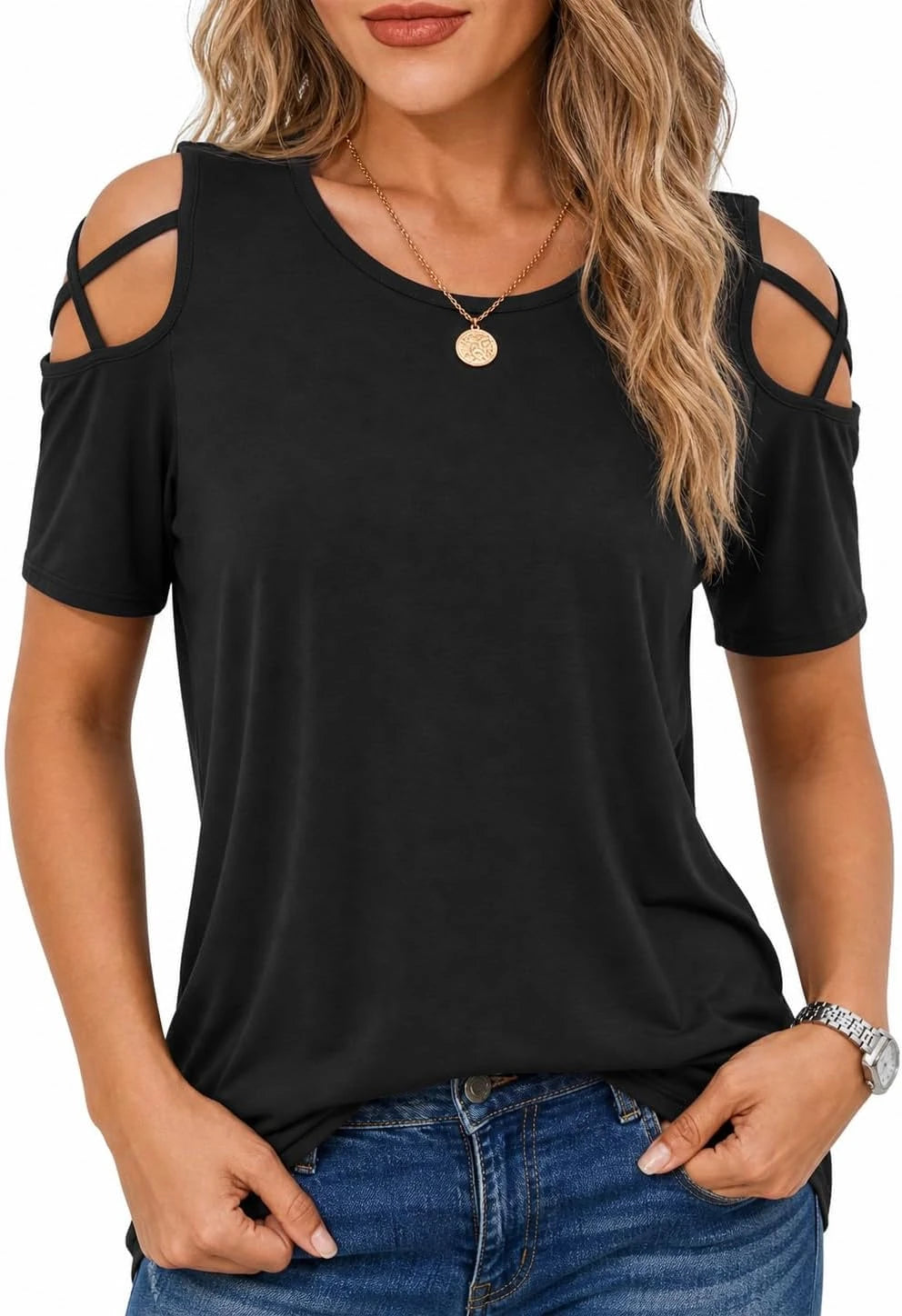 Cold Shoulder Short Sleeve Tunic