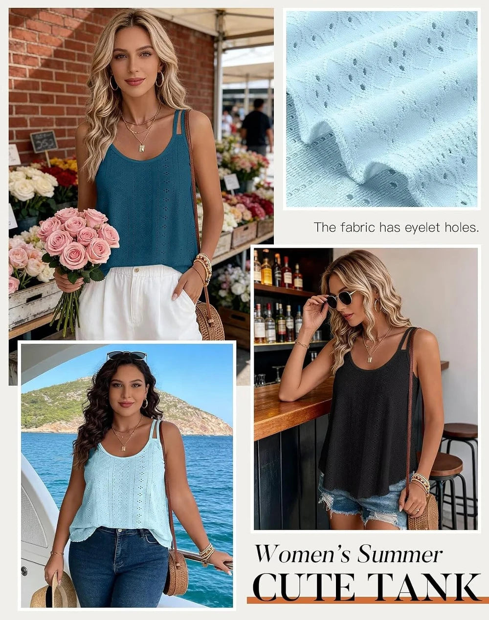 Textured Eyelet Spaghetti Strap Tank Top