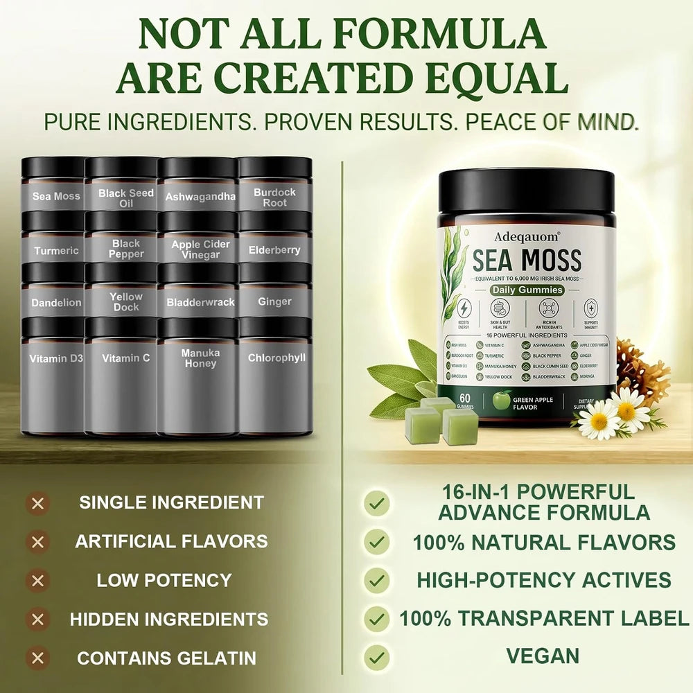 Sea Moss Gummies with Ashwagandha and Black Seed Oil for Daily Energy